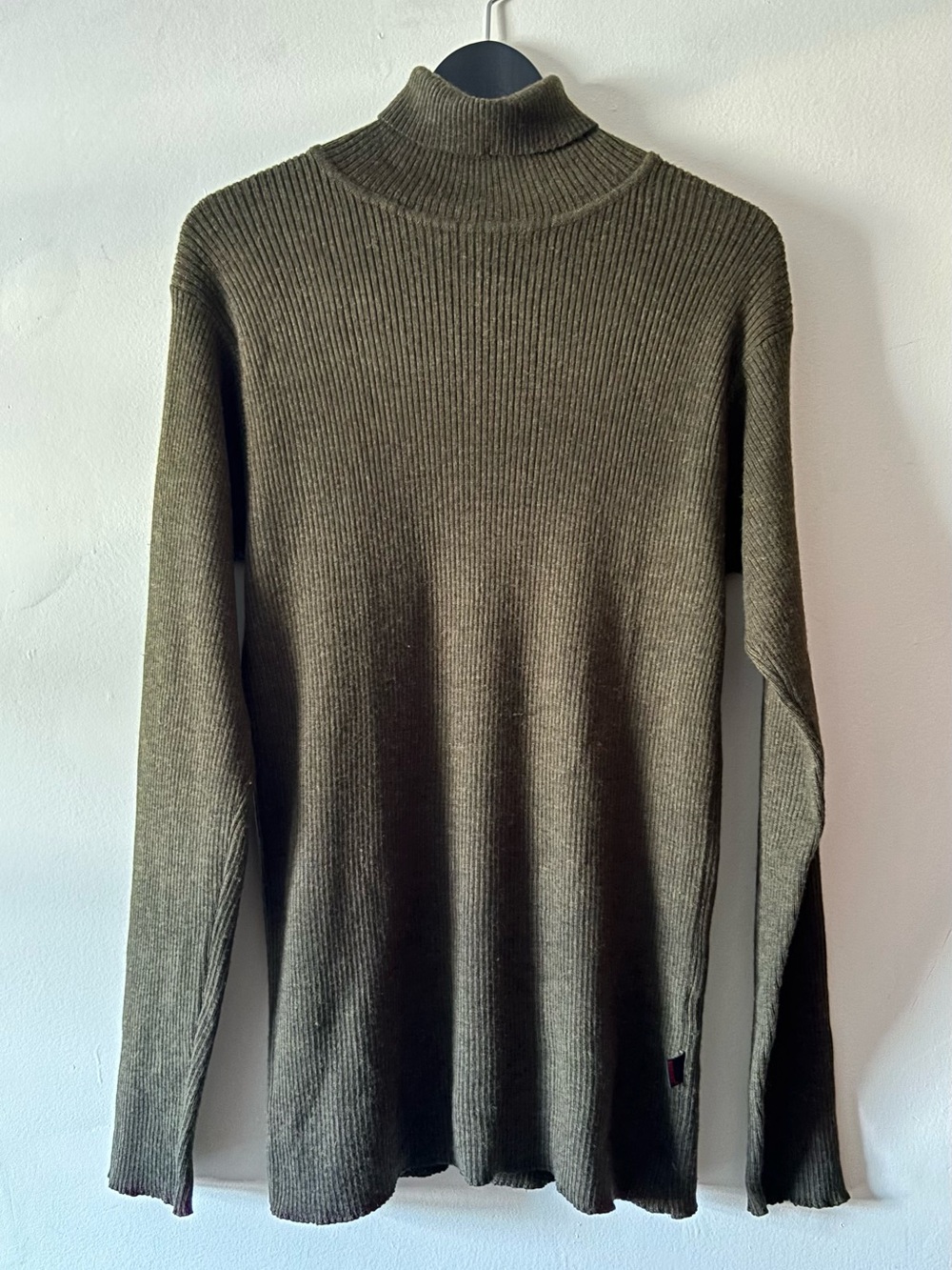 REPORT COLLECTION Olive Green Brown Ribbed Knit Turtleneck Sweater Size Large